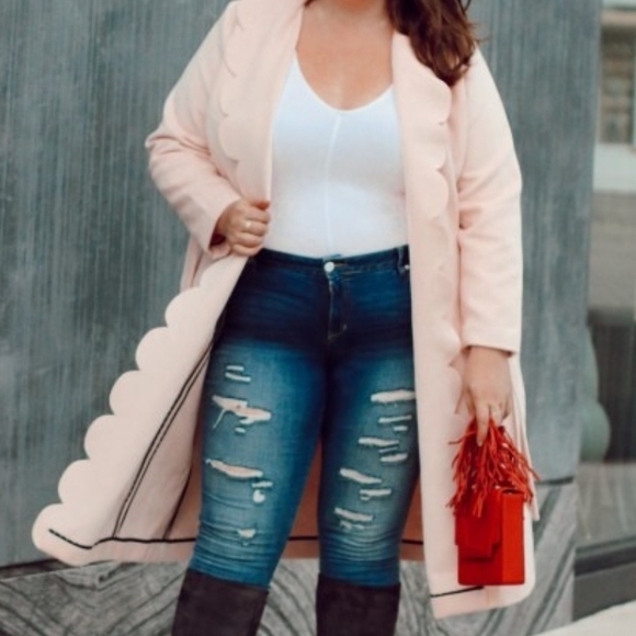 ELOQUII PINK DRAPER JAMES SCALLOP TRIM WRAP COAT SZ 2X - Picture 3 of 9